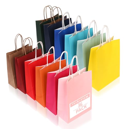 ELAKIRI Sacchetti Di Carta,36 Marrone Sacchetti Carta con Manici,Realizzati In Carta Kraft Da 120g/M²,Shopper Carta 15x8x21cm,Ecologici Riciclabili Buste Carta Kraft per Varie Party Shopping (colore)