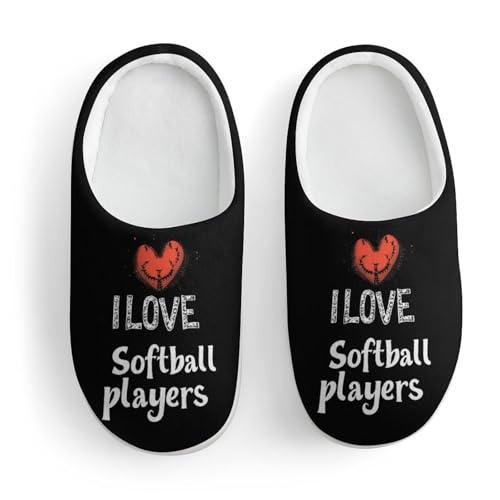 I LOVE Softball Player Cute Cotton Slippers Anti-slip House Shoes Funny Slipper Indoor Outdoor3