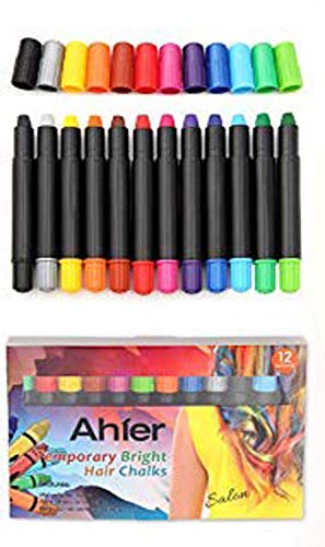 Ahier 12 Colors Hair Chalks, Temporary Hair Chalk Pens for Kids Girls & Adults, Washable Non-toxic Metallic Glitter for All Hair Colors