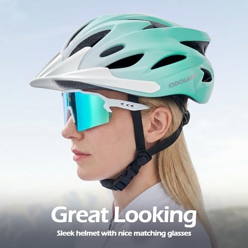 Image of Odoland Adult Bike Helmet with Cycling Sunglasses Set for Men & Women | Safety Certified Bicycle Helmet, UV Protection Glasses, Adjustable Dial for Mountain, Urban, Skating, Road, City Commuting