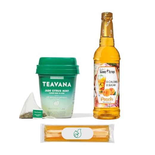 TEAVANA and JORDAN SKINNY Medicine Ball Cold Buster Bundle | Teavana Jade Citrus Mint 15 sachets | Jordan's Skinny Peach Syrup 750 ml | 10 Honey Straws | gift bag, recipe (Green Tea/Peach Syrup)