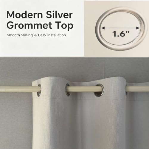 RNDRSSE Full Blackout 84 Inch Long Grommet Curtains 2 Panel Set - Linen Look Thermal Insulated Modern Window Drapes, Noise Reducing Privacy Panels for Bedroom and Living Room (Cream White) - image 7