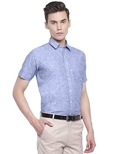 Image of GHPC Cotton Linen Plain Solid Half Sleeves Regular Fit Formal Shirt for Men