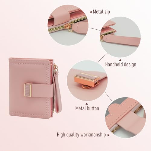 Wallet Women, Waterproof Leather Purses for Women Multifunctional Button Credit Card Holder Slim Wallet Purse Cute Zipper Card Wallet Small Wallet for Coin Card Change (Brown)3