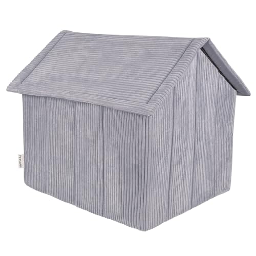 Petsona Hundehütte Rippenstrickstoff Waschbarer Bezug Reißverschlussdach, Dunkelgrau,XXL