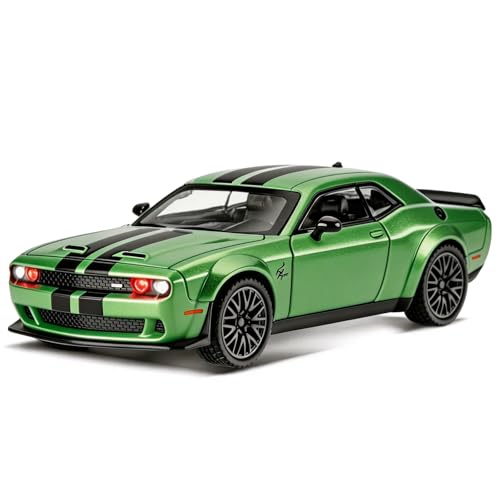 Image of BGHSCA Compatible for Dodge Challenger SRT Hellcat Car Model, 1:22 Die-Cast Toy Car with Sound and Light, Pull Back Model Vehicle Toy for Adult Kids (Green)