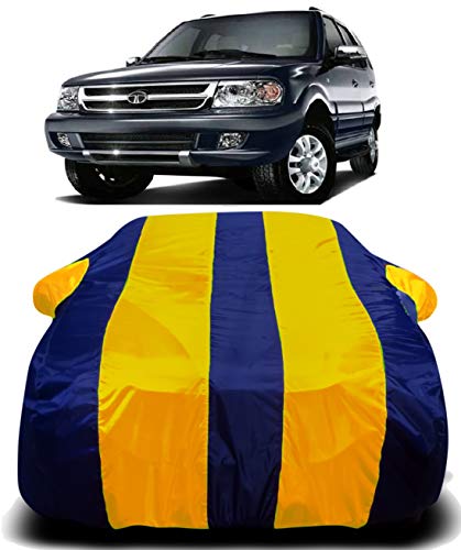 Image of Waterproof Car Cover with Ultra Surface Body Protection (Yellow Stripes) (Tata Safari Dicor)