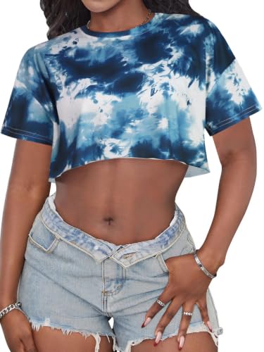 Image of Crop Tops for Women Oversized Short Sleeve T Shirts Crew Neck Cropped Tees