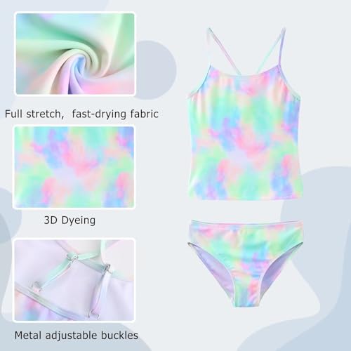 Image of Girls Two Piece Tankini Swimsuits Tie Dye Bathing Suit Kids Hawaiian Swimwear Set 3-16 Years