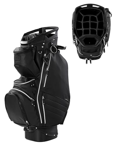Sun Mountain Matchplay 14 Way Cart Bag - Durable Golf Cart Bag with a Fourteen-Way Top and Eleven Pockets for Spacious Storage - Matching Rain Hood Included - Black-Silver -  02SM386 BKSL