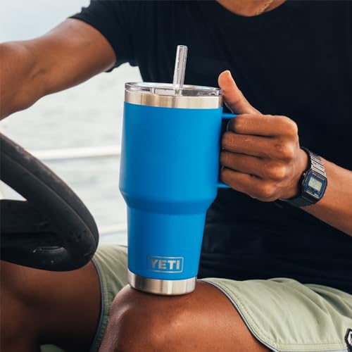 Image of YETI Rambler 35 oz Tumbler with Handle and Straw Lid, Travel Mug Water Tumbler, Vacuum Insulated Cup with Handle, Stainless Steel, Big Wave Blue
