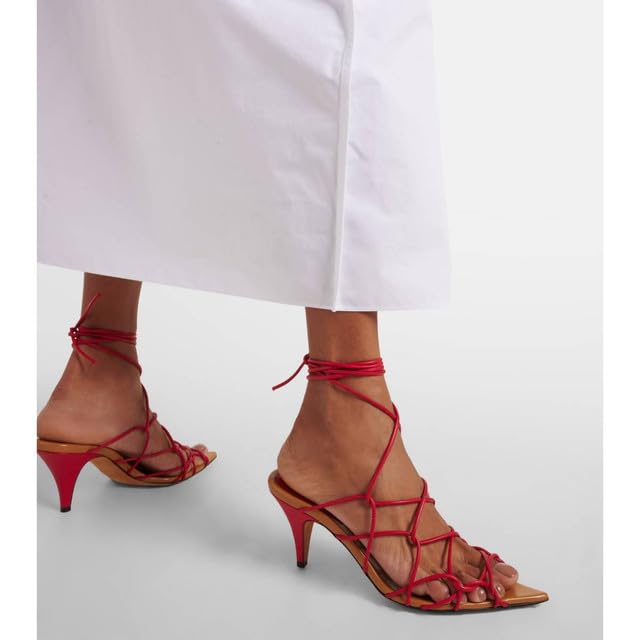 Richealnana Women's Gladiator Pointed Toe Kitten Heel Lace Up Strappy Sandals High Heel3