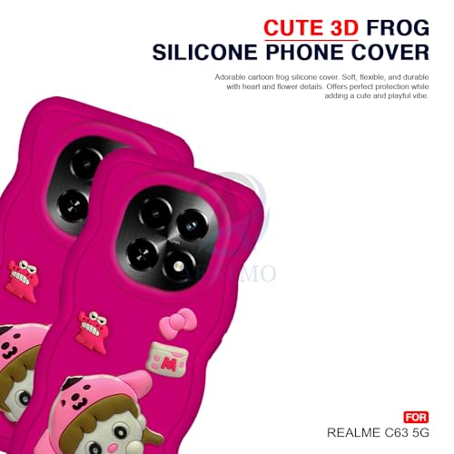 Image of AESTMO Back Case Cover for Realme C63 5G | 3D Cute Fun Cartoon Characters | Anti Slip Grip Cute Wave Curly Frame Shape | Full Body Protection Back Cover for Realme C63 5G (Pink)
