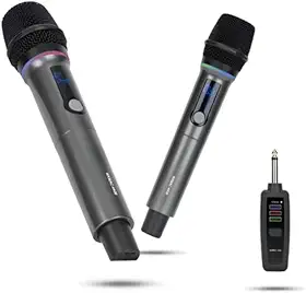 Kit 2 Microfone Rgb sem Fio Profissional Uhf Karaoke Show com Bluetooth 2.4G