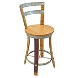 Central Coast Creations Swivel Top Stool W/Steel Backrest - Wine Barrel Handcrafted Wine Barrel...