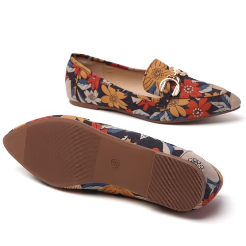 Image of Tilocow Metal Chain Loafers Flats for Women Pointed Toe Slip on Flats Dressy Casual Comfortable Work Business Shoes