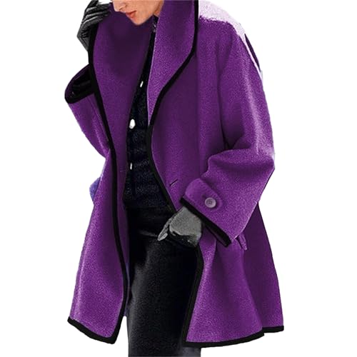 Image of Maiyifu-GJ Womens Wool Blend Pea Coats Single Breasted Trench Jackets Winter Casual Shawl Collar Overcoat Outerwear (Purple-3,XX-Large)
