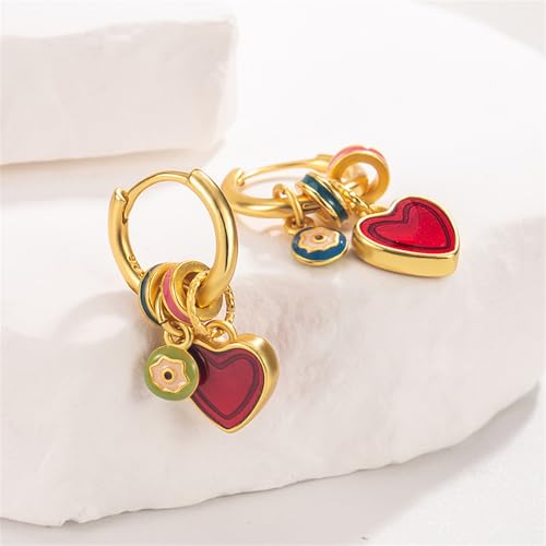 Boucles d'oreilles cœur en alliage et émail coloré pour look empilable - 4