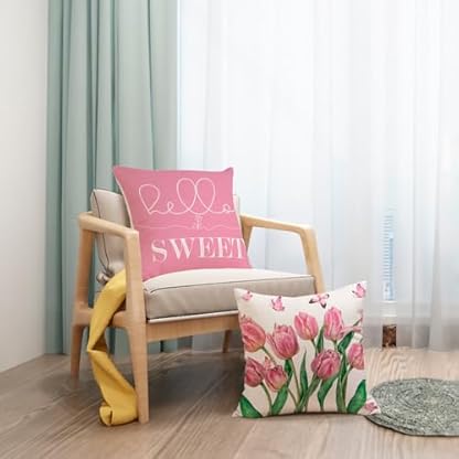 ZWJD Sommer Kissenbezug 40x40 cm – 4er Set Leinen Dekokissenbezüge mit Blumen Aquarell Design, Zierkissen für Sofa, Wohnzimmer & Sommer Deko – Bild 4
