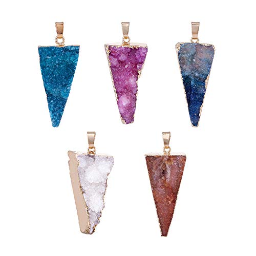Fashewelry 5Pcs Natural Druzy Agate Pendants Triangle Shape Healing Crystal Chakra Charms Gold Plated for Jewelry Making Hole: 6x5mm Fashewelry 5Pcs Natural Druzy Agate Pendants Triangle Shape Healing Crystal Chakra Charms Gold Plated for Jewelry Making Hole: 6x5mm