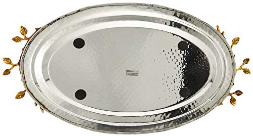 Elegance Golden Vine Hammered Stainless Steel Oval Tray, 16.5 By 10-Inch, Silver/Gold #TOP2