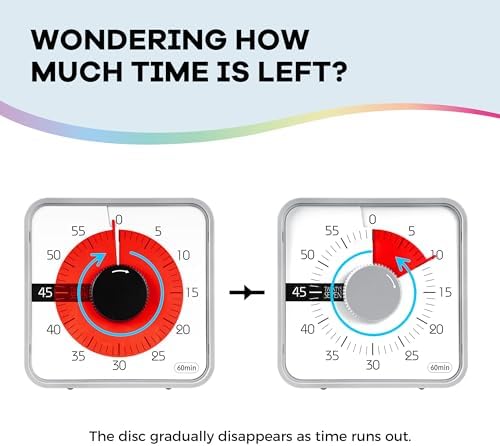 19CM Visual Timer, 1 Hour Countdown Timer, Kitchen Timer, Loud Alarm Sound 60 Minutes, for Classroom Teaching Homework Games Cooking Office Meeting, Grey