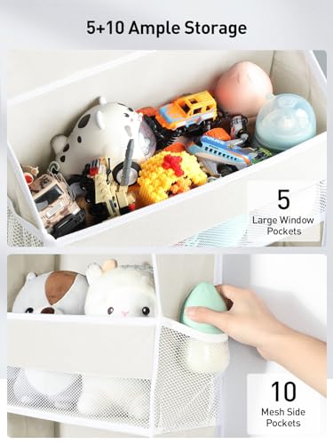 Image of Yecaye 5 Tier Over the Door Organizer, 44lbs Load Toy Stuffed Animal Storage 10 Side Pockets, Bathroom Organizers and Storage for Nursery Newborn Baby Essential Stuff Dorm Room Essentials, Cream White