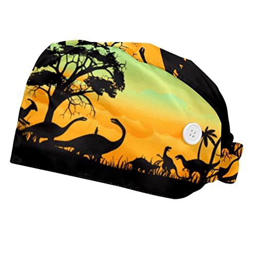 Casquettes de travail ajustables anti-transpiration motif dinosaure coucher soleil