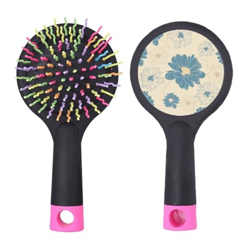 Brosse à cheveux motif chrysanthème bleu avec coussin d'air pour un démêlage délicat
