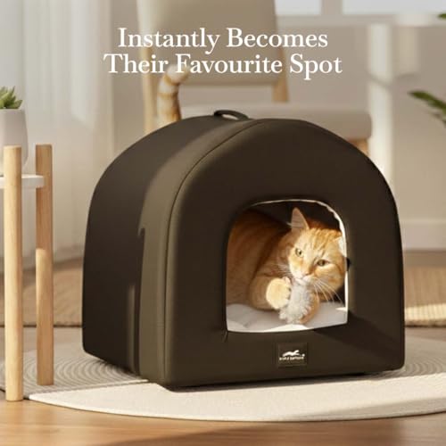 Image of PETS EMPIRE Warm Hut for Cats & Kittens Bed | with Removable Cushions |Bed for Puppies (Size: 46 x 46 x 54 cm) Soft & Comfortable Hut for Cats & Kitties | Kennel House for Pets Black