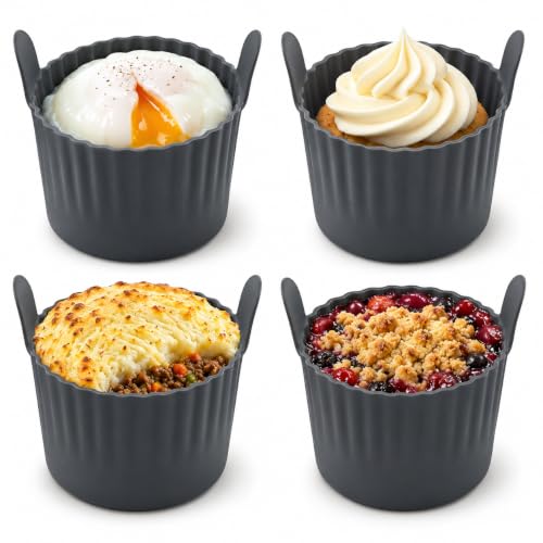 MAGLA Air Fryer Egg Poacher Ramekins (Pack of 4) Silicone Moulds for Yorkshire Puddings Muffin Cases & Cupcake Cases. Compatible with Ninja Air Fryer Microwave Ovens and Air Fryer Liners etc.