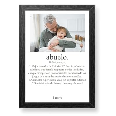 Made in Gift Regalo Original - Lámina Personalizada - Día del Padre Definición de Abuelo - Personaliza con Fotos y Texto - Diferentes Tamaños A4, Grande o Gigante - Marco Negro Elegante | Ya disponible en tu tienda friki favorita! En mundofriki.es!