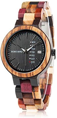 BOBO BIRD Women Wood Watches Colorful Wristwatches Week And Date Display Multifunction Handmade Quartz Watch Sport Chronograph Unique Wristwatch With Brown Band