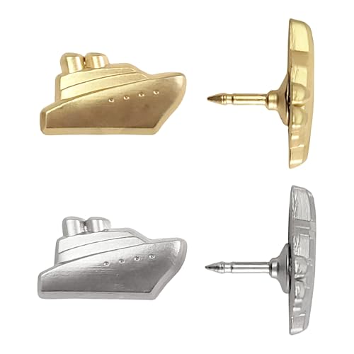 Image of Cruise Ship Push Pins - Silver Metal Cruise Ship Pins - for Cork Board, Maps, or Lapel Pin Use - Designed in USA - Set of 10