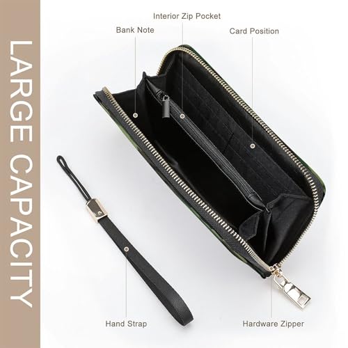 HJUQNGF Portefeuille long en cuir avec dragonne pour femme avec fermeture éclair et pochette de grande capacité, Motif militaire vert, 20.0*10.5cm – vue 7
