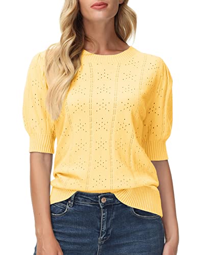 Puff Sleeve Sweater For Women Pullover Shirt Sweater Short Sleeve Top Yellow L #TOP1