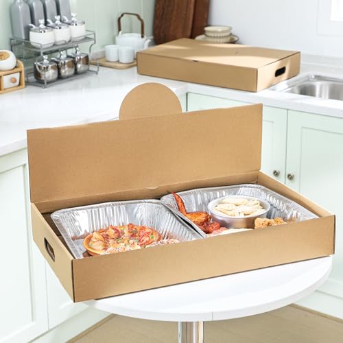 Image of Fullhawl 35 Pack Pop-up Catering Box 22 x 13.5 x 3.5 Inch Kraft Corrugated Full Pan Catering Box Secure Stackable Food Delivery Container Bakery Storage Boxes for Party Theaters Stadiums