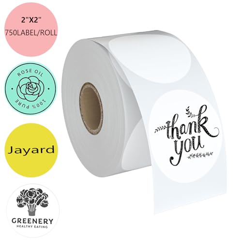 Round Thermal Printer Stickers, 750 Direct Thermal Labels, 2" Self-Adhesive Address Shipping Thermal Stickers, Circle Sticker Labels Compatible with Zebra, Rollo, MUNBYN, White (75 image 6