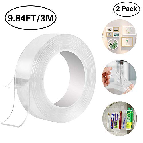 STYLINGCAR Magic Cinta de Doble Cara Potente Transparente Delgada Sin Traceras Lavable Reutilizable Tiras Adhesivas Extraíbles Para Automóviles y Viviendas (3CMx3M 2pcs)