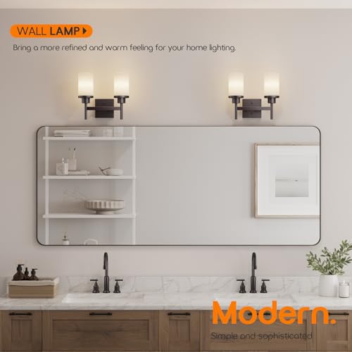 Image of Wall Lights Over Mirror Bathroom Vanity Light Fixtures with White Frosted Glass, Double Wall Sconces for Hallway Entrance, Oil Rubbed Bronze T001ORB-L2