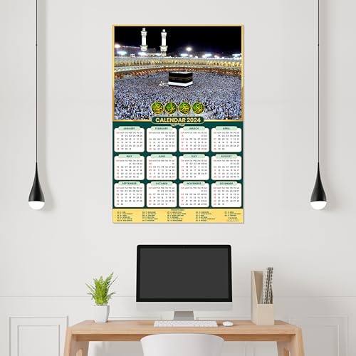 ESCAPER Islamic Calendar 2024 for Wall Big Size Mecca Medina Muslim God Theme Wallpaper Easy Application Perfect New Year Gift (Pack of 2 Units)