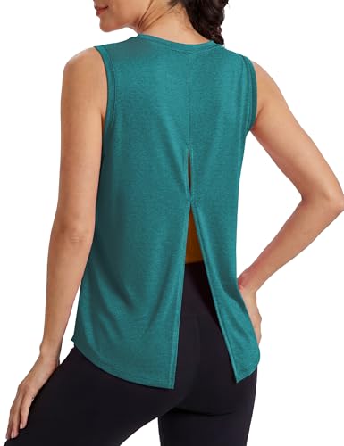 Image of MAGCOMSEN Workout Tank Tops Woman Summer Open Back Yoga Athletic Shirts Sleeveless Tie Back Loose Fit Gym Muscle Tank