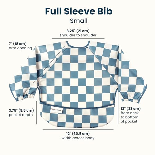 Image of Tiny Twinkle Long Sleeve Bib for Babies & Toddlers | Waterproof Smock Bib for Eating | Machine Washable & Mess-Proof Feeding Essentials | Newborn Shower Gift (Checkers Blue, 6-24M)