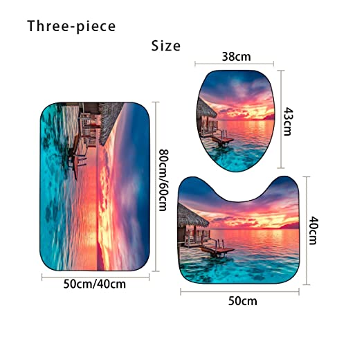 Zifarm Badematte Rutschfeste 50x80 cm Ozean Badvorleger-Set 3D Drucken Farbe Sonnenuntergang Himmel Mikrofaser Flanell… – Bild 4