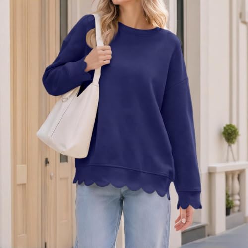 Gumipy Oversized Crewneck Sweatshirt Women Scalloped Pullover Sweatshirts - image 3