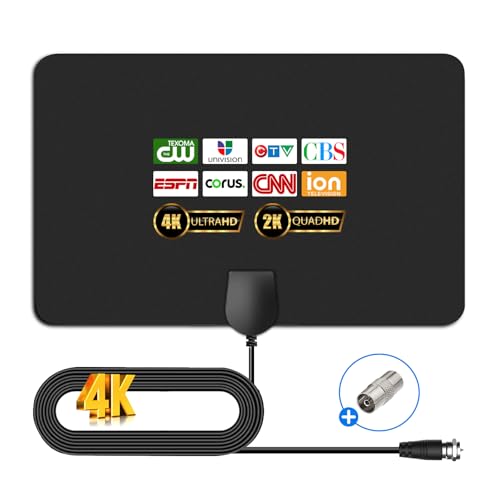 TV Antenna Indoor, 2025 Digital TV Antenna for Local Channels, HDTV Antenna for TV Without Cable for Smart/Old TV Long Range Reception Support 4K 1080p A4