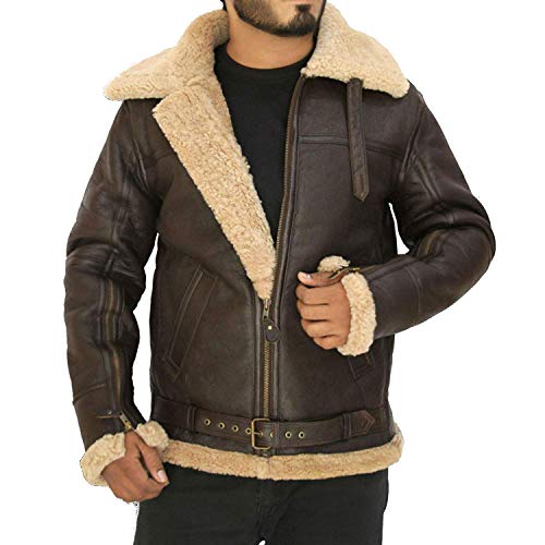 F&F Classic-B3 Raf Brown Military Leather Shearling Pilot Bomber