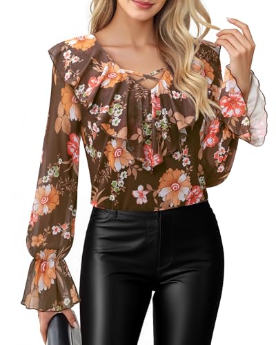 Lotusmile Women's Dressy Casual Ruffle Tops Double Layered Long Sleeve Shirts V Neck Blouses for Women Work Party2