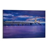IkiCk Mackinac Bridge Sunset Sky Blue Canvas Print Art Wall Decoration Poster Family Bar Restaurant Garage Cafe Art Sign Gift 12x18inch(30x45cm), Frame-style