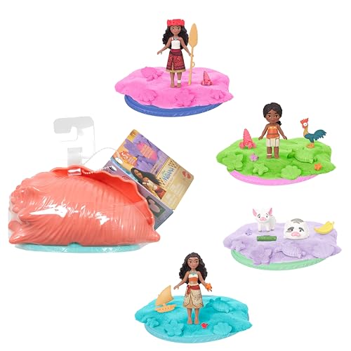 Mattel Disney Oceania - Conchiglia Oceanica a Sorpresa, mini bambola o animaletto a sorpresa con conchiglia, sabbia modellabile e 3 accessori ispirati al film inclusi, 3+ anni, JJV43